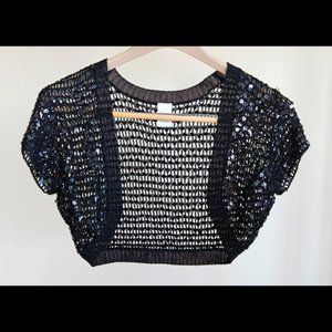 Sequined Crocheted Cropped Bolero Shrug - Black